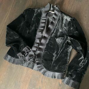 Black Velvet Blazer with Pleated Trim